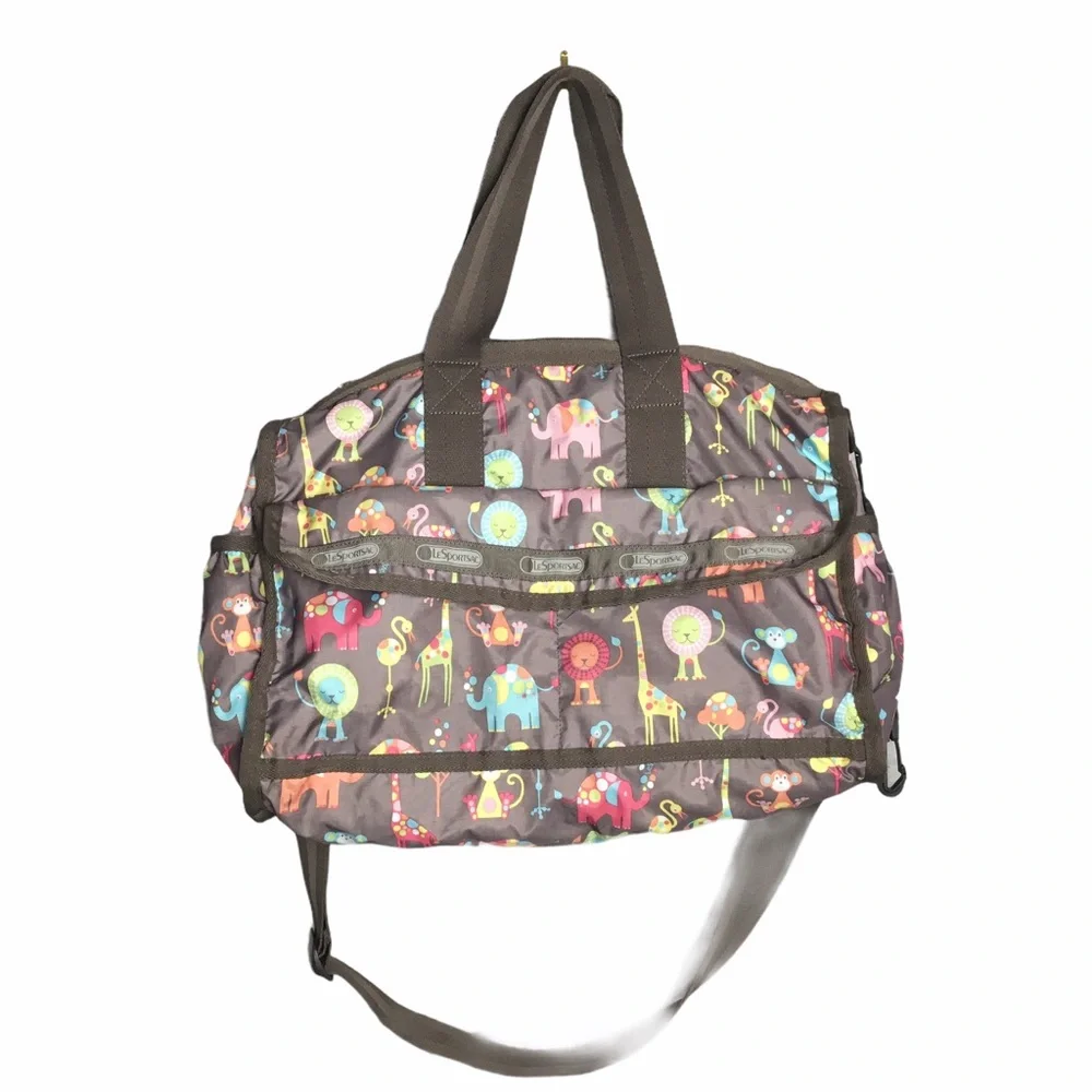 LESPORTAC Classic Diaper Bag Brown Happy Elephants Print
